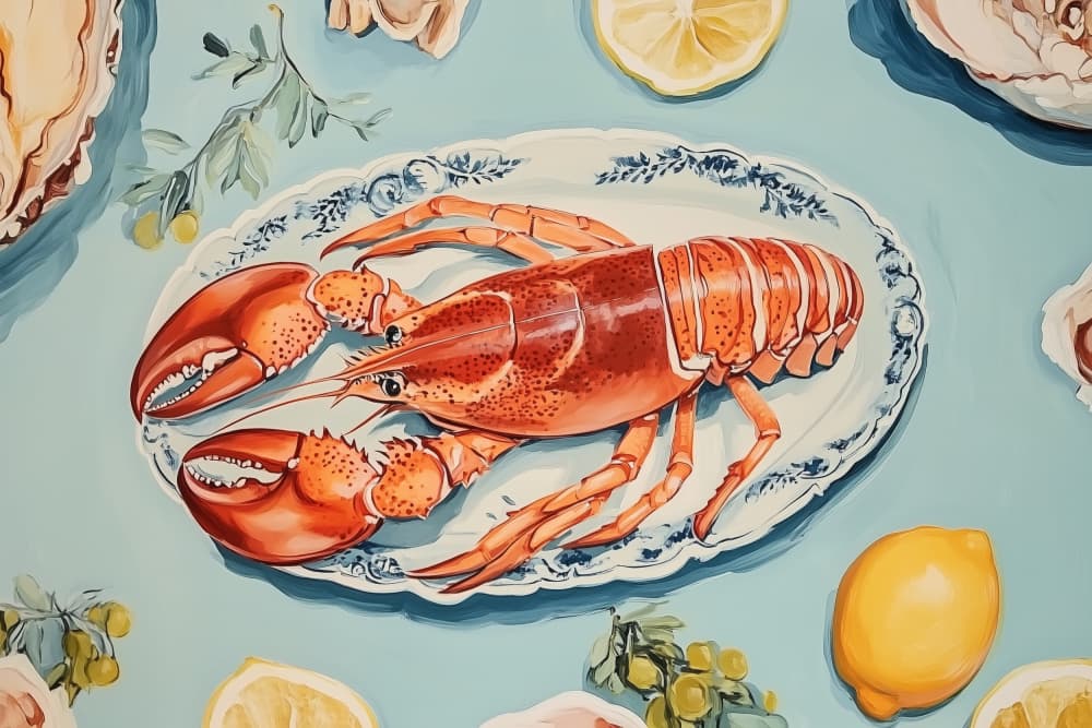 Gourmet Lobster Dinner by Melloi Art Prints — canvas wall art