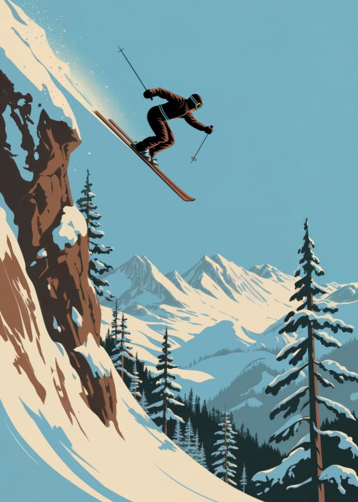 Retro Mountain Ski Jump by Andreas Magnusson — canvas wall art