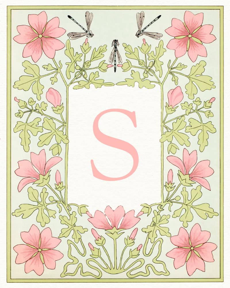 Pink Floral Monogram S by Wild Violets — canvas wall art
