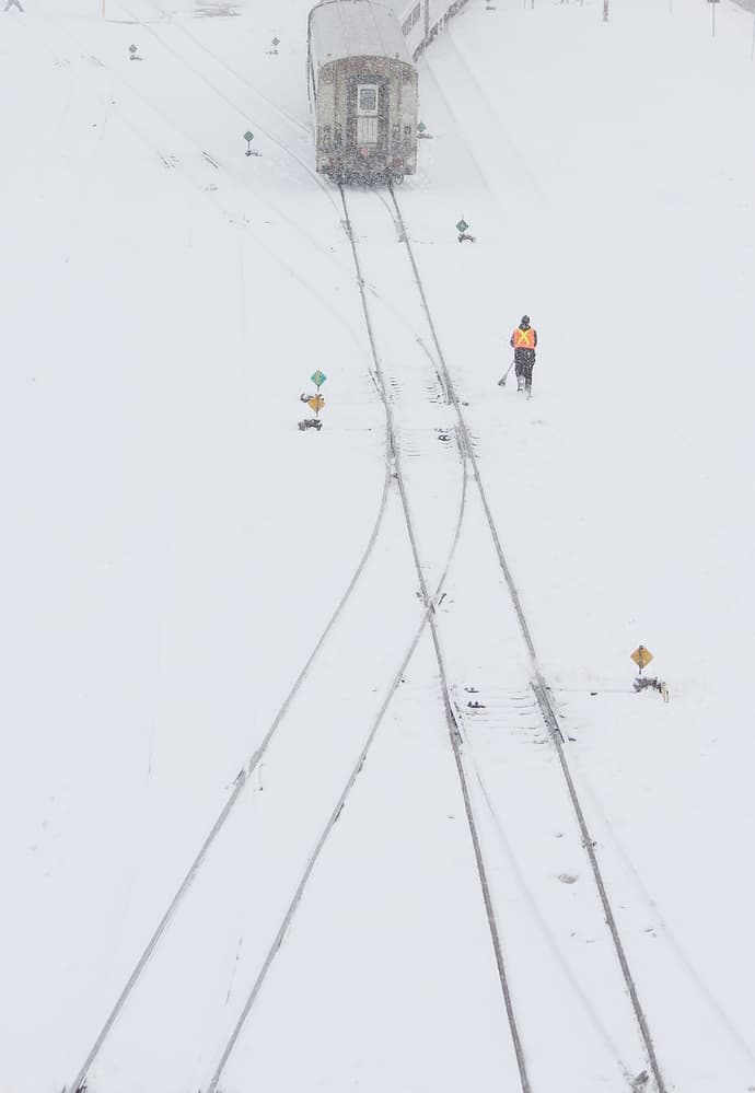 Snowy Railway Work by Jian Wang — canvas wall art