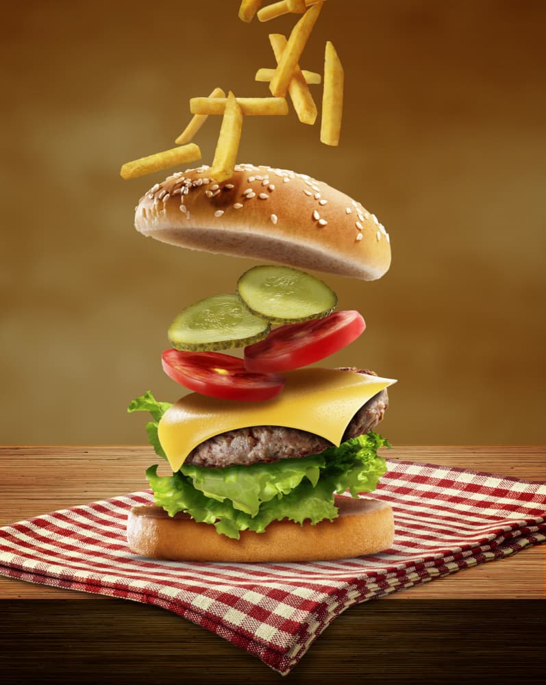 Flying Burger and Fries by Jackson Carvalho — canvas wall art