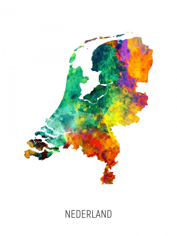 Colorful Netherlands Map by Michael Tompsett — canvas wall art