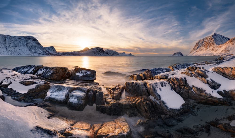 Snowy Mountain Coast Sunset by Jan Šmíd Master QEP — canvas wall art