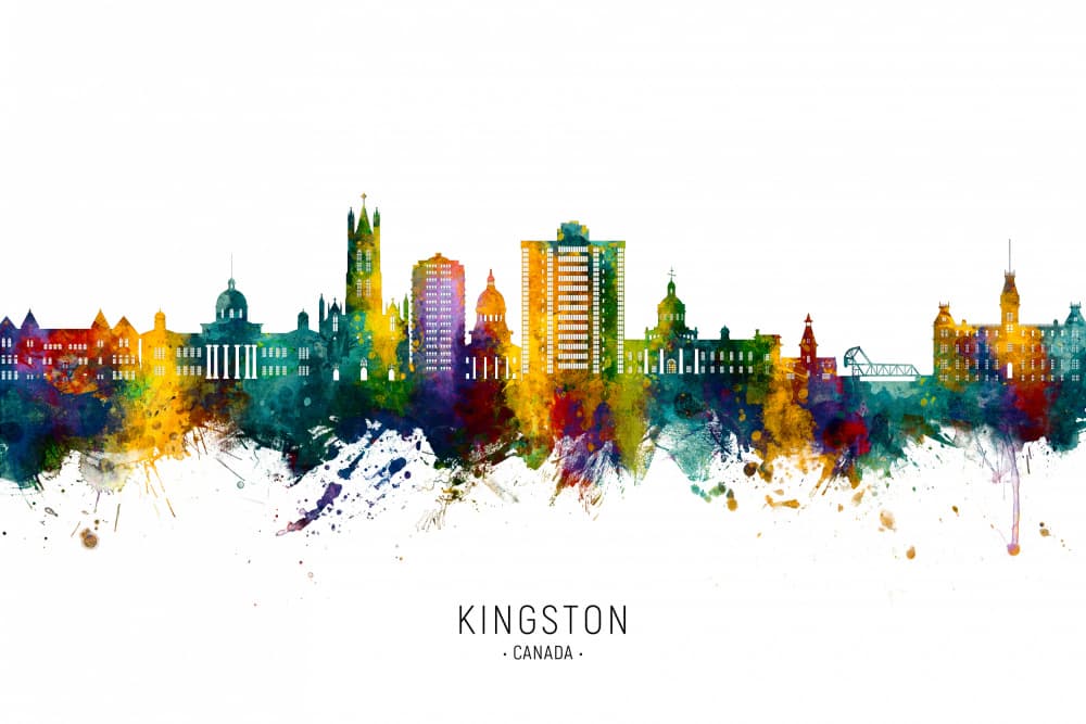 Kingston Watercolor Skyline by Michael Tompsett — canvas wall art