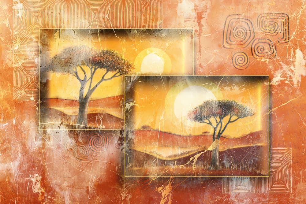 Golden Savanna Trees by Rafal Kulik — canvas wall art