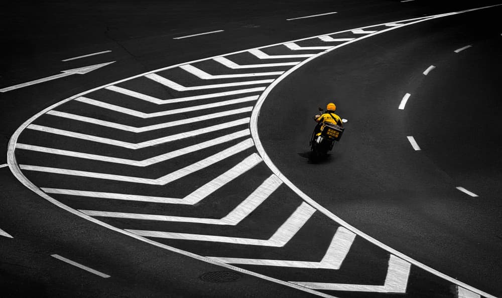 Yellow Scooter Urban Road by Emma Zhao — canvas wall art