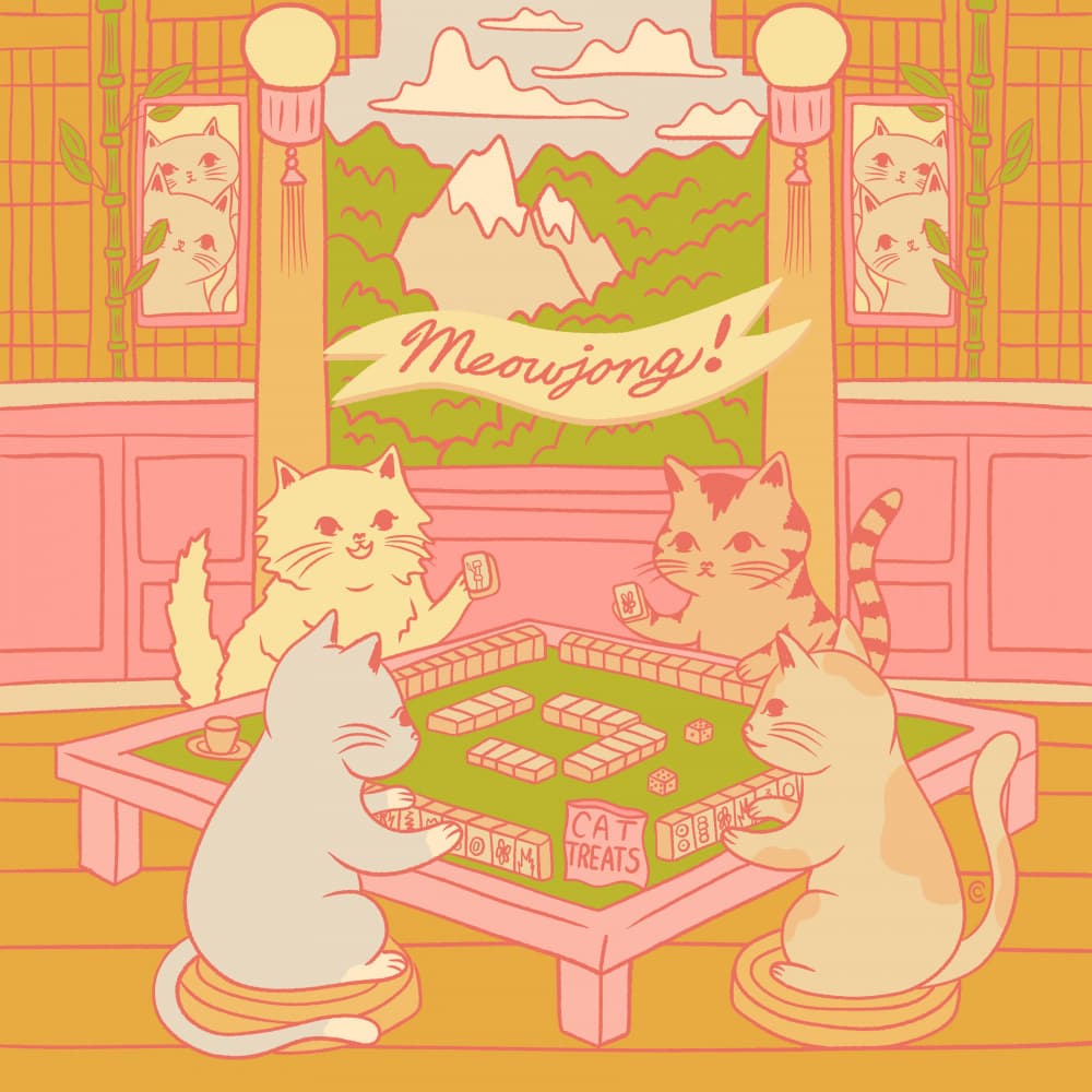 Meowjong Cat Game by Carrie Cantwell — canvas wall art