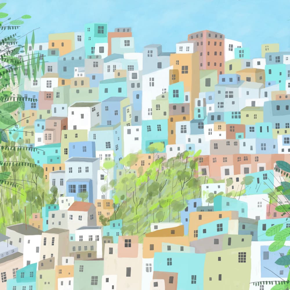 Colorful Hillside City by Carla Daly — canvas wall art