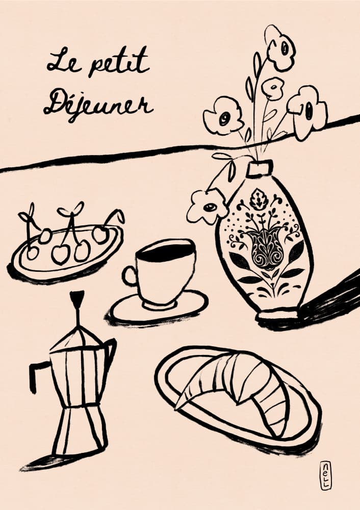 Morning Coffee Croissant by Dirkie Nell — canvas wall art