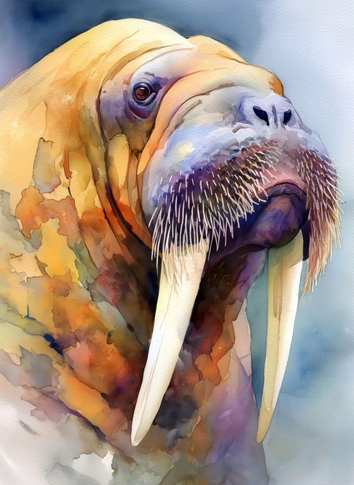 Vibrant Walrus Portrait by Justyna Jaszke — canvas wall art