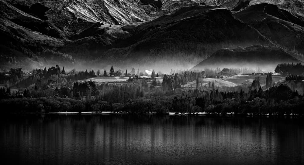 Misty Mountain Lake Reflection by C.S. Tjandra — canvas wall art