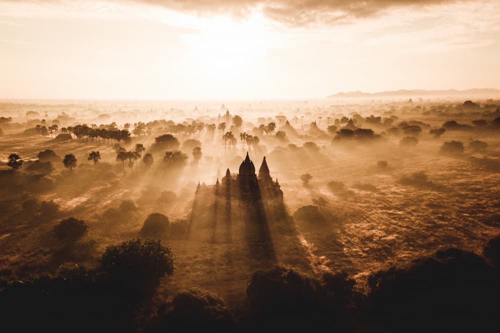 Golden Morning Temples by Witold Ziomek — canvas wall art