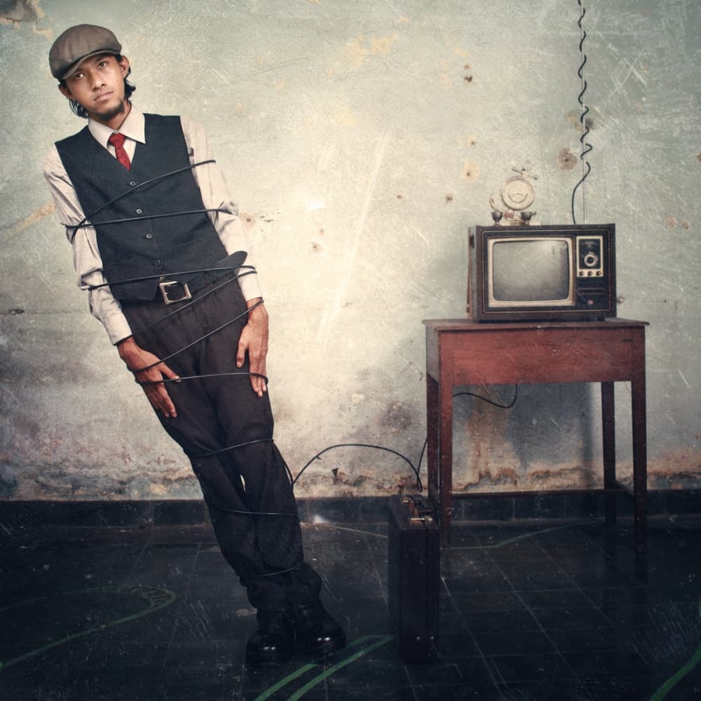 Man Wired to Television by Jay Satriani — canvas wall art
