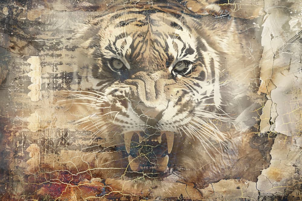 Vintage Roaring Tiger by Rafal Kulik — canvas wall art