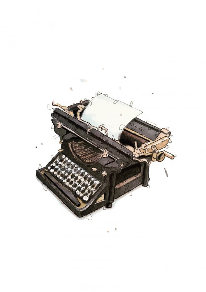 Vintage Typewriter Sketch by Borgenhag Holmqvist — canvas wall art