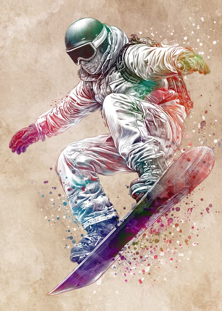 Colorful Snowboard Action by Justyna Jaszke — canvas wall art