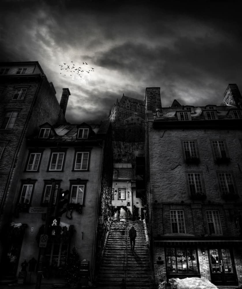Dark City Stairs by Robert Thomson † — canvas wall art