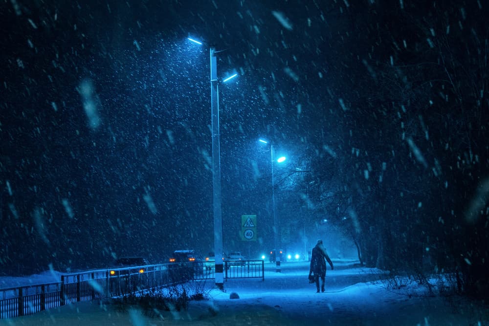 Blue Snowfall Night by Ruslan Makhmud-Akhunov — canvas wall art