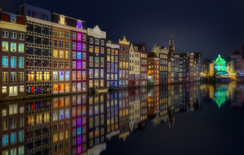 Amsterdam Night Reflections by Bartolome Lopez — canvas wall art