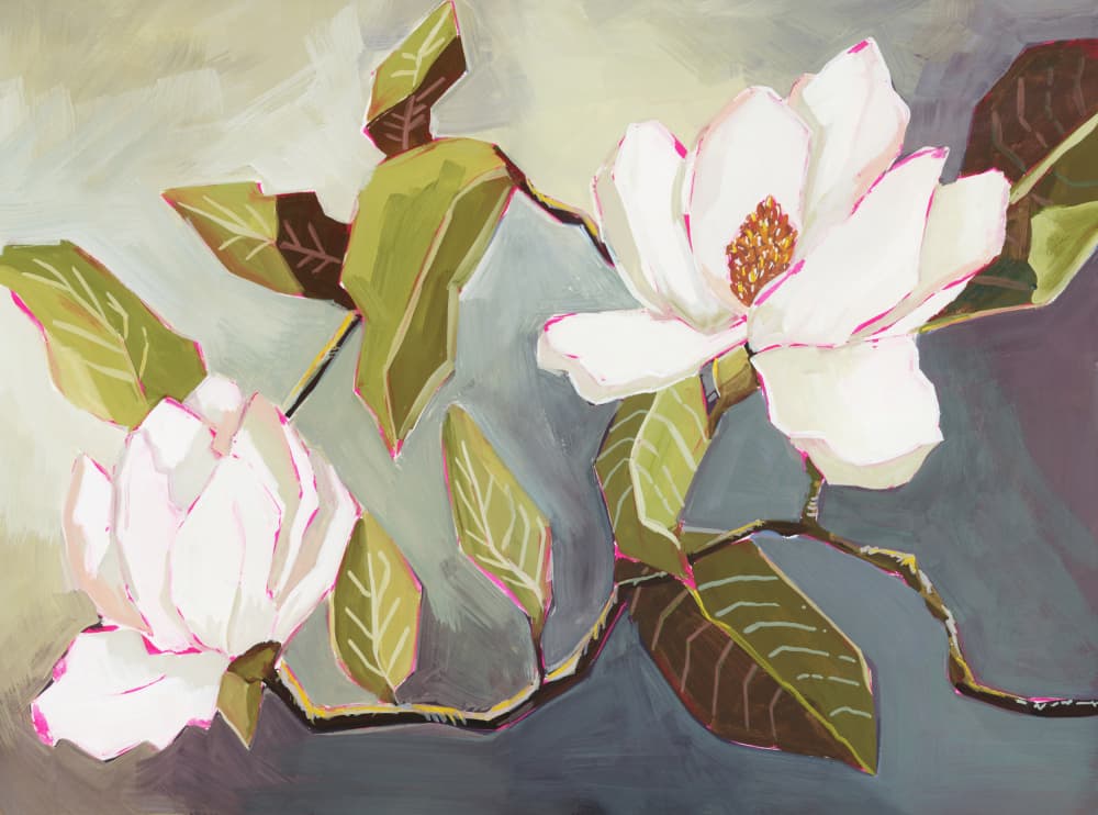 Elegant Magnolia Blooms by Lucrecia Caporale — canvas wall art
