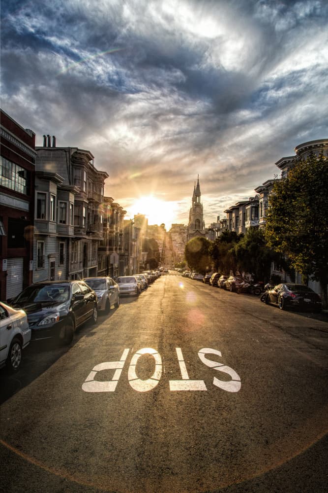 Golden Hour Uphill Stop by Ashley Sowter — canvas wall art