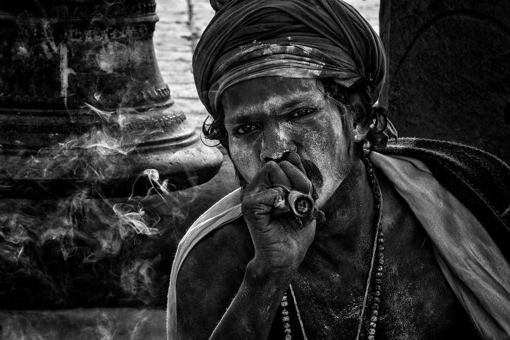 Pensive Sadhu Smoking by Joxe Inazio Kuesta Garmendia — canvas wall art