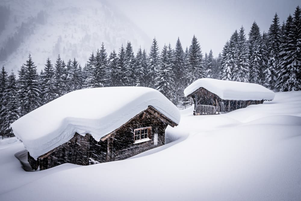 Snowy Mountain Cabins by Dominik Murko — canvas wall art