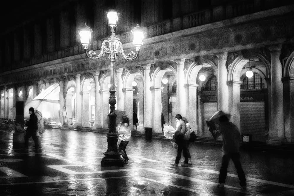 Rainy City Night by Roswitha Schleicher-Schwarz — canvas wall art