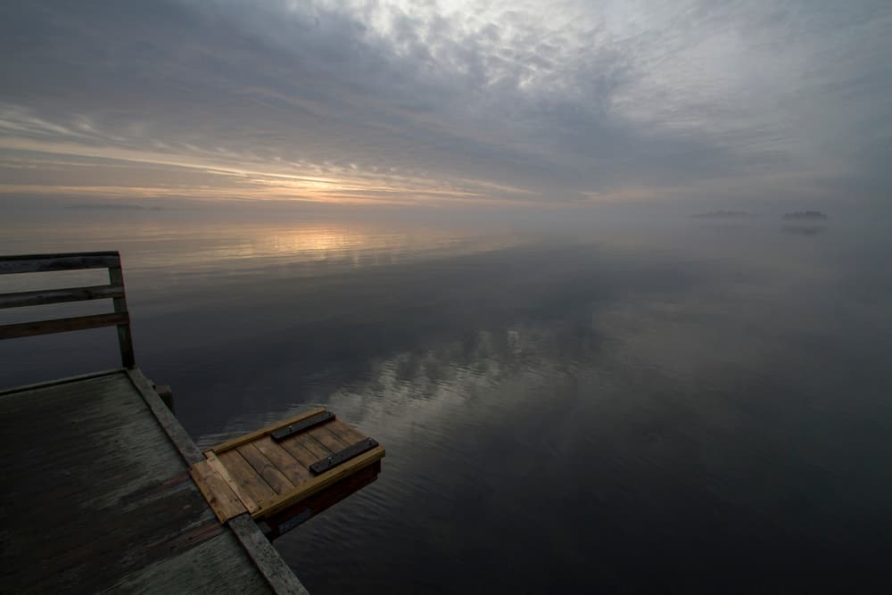Misty Morning Dock by Carola Onkamo — canvas wall art
