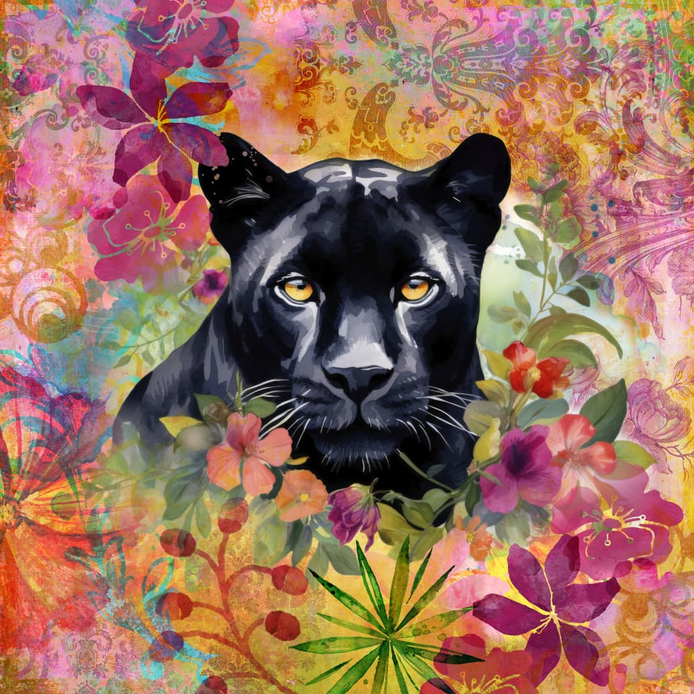 Black Panther Floral Jungle by Andrea Haase — canvas wall art