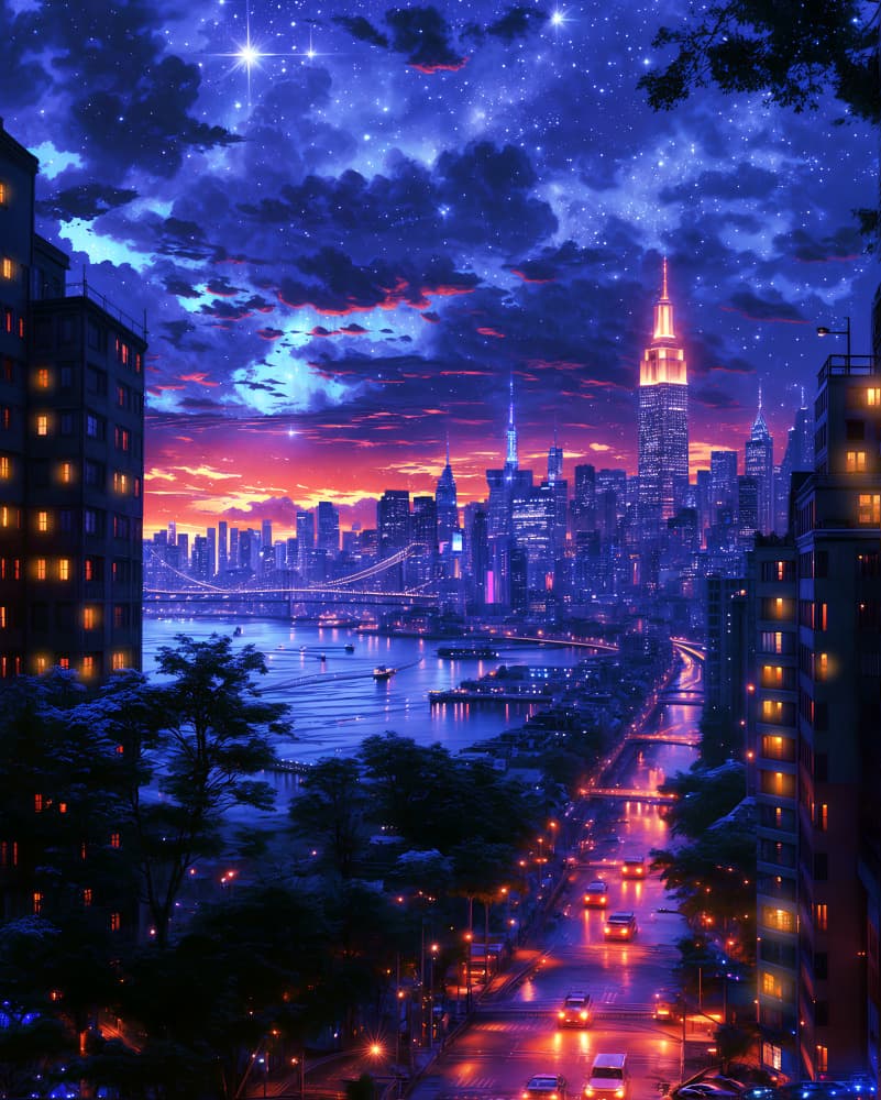 Starry New York Night by Ritvik takkar — canvas wall art