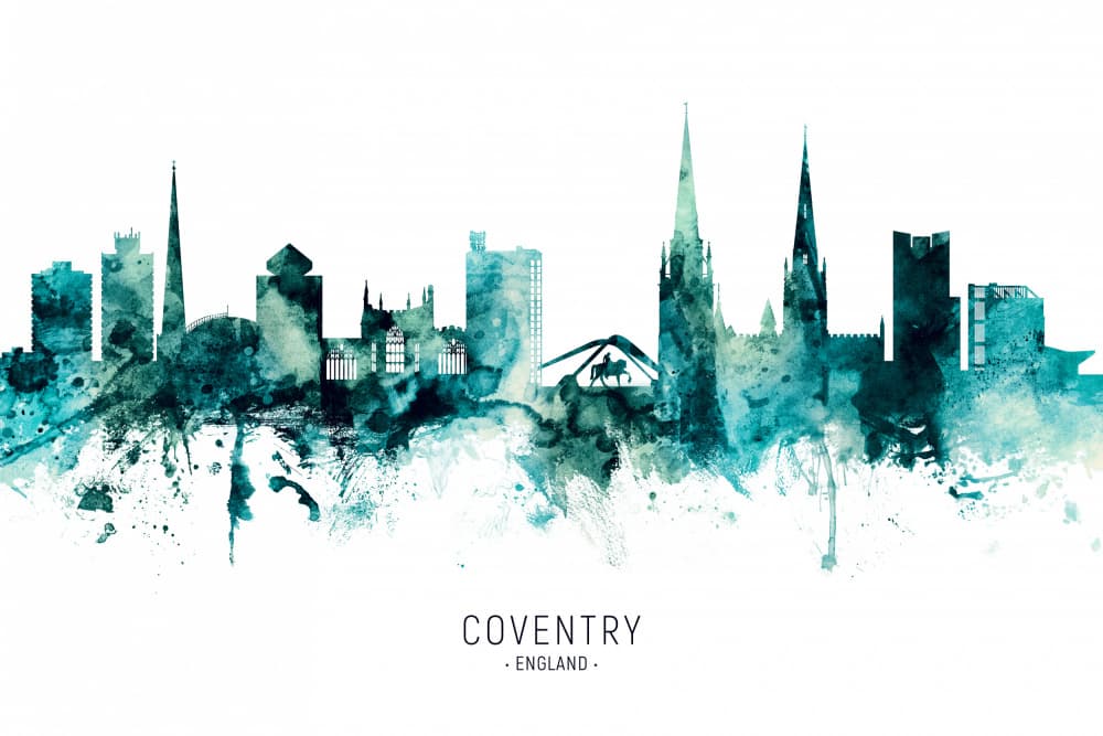Coventry Watercolor Skyline by Michael Tompsett — canvas wall art