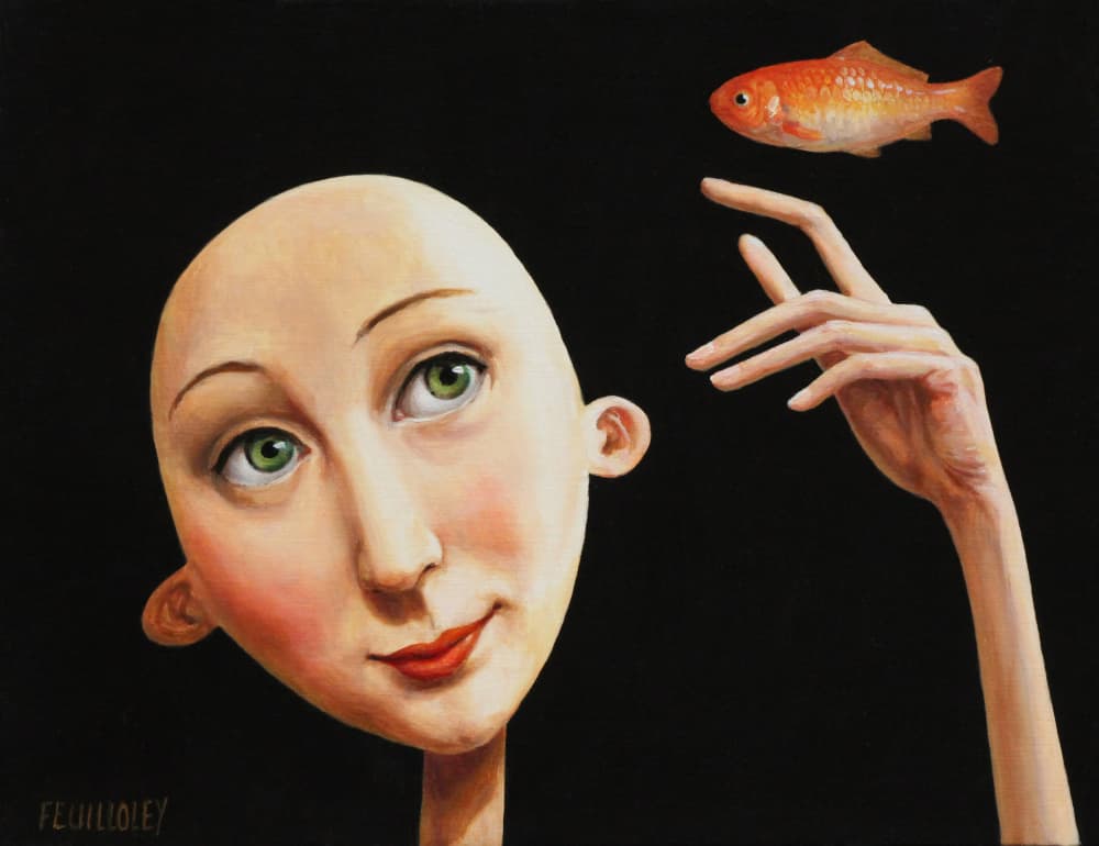 Dreamy Woman Goldfish by Myriam Feuilloley — canvas wall art