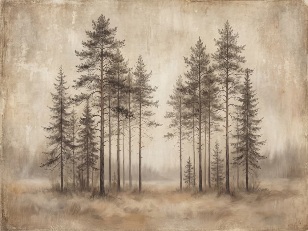 Misty Pine Forest Sketch by Andreas Magnusson — canvas wall art