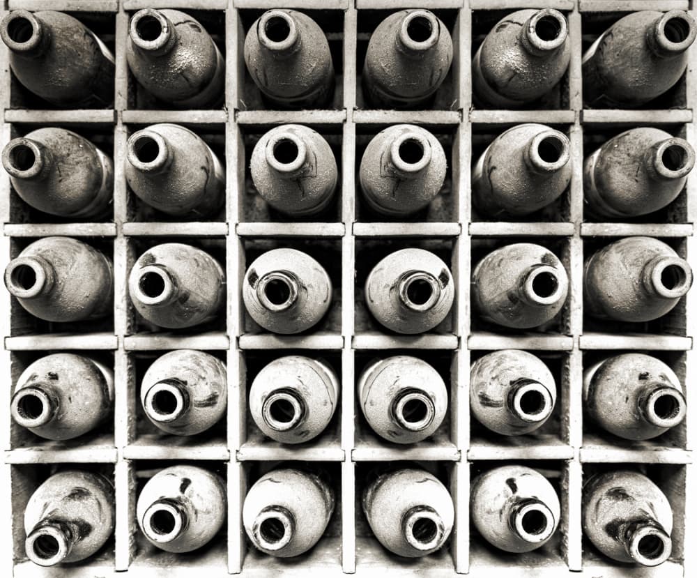 Aged Bottles Grid Pattern by Christian MARCEL — canvas wall art