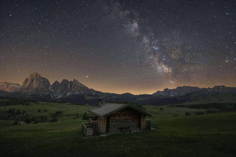 Milky Way Mountain Cabin by Juan Romero Salamanca — canvas wall art