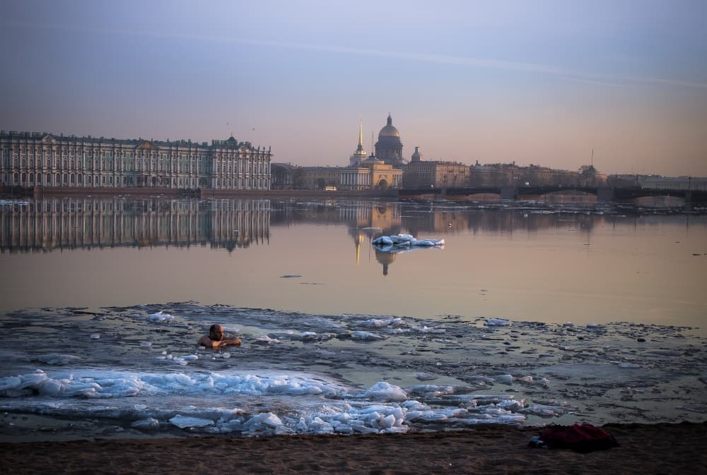 Winter Palace Cold Swim by Olga Bekker — canvas wall art