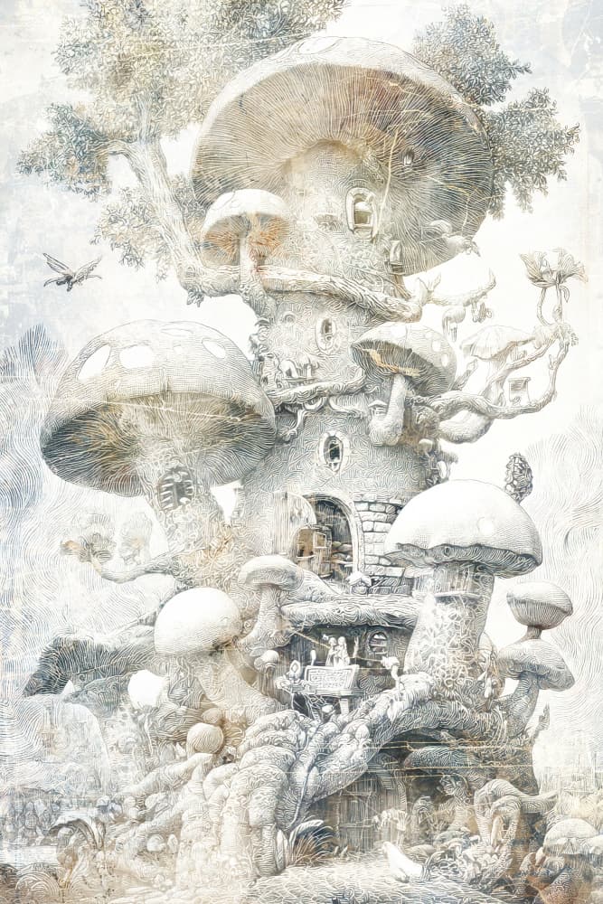 Whimsical Mushroom House by Rafal Kulik — canvas wall art