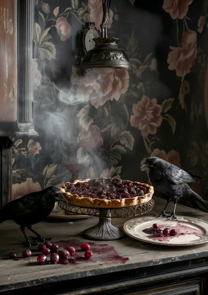 Dark Crows Cherry Pie by Niky Rahner — canvas wall art