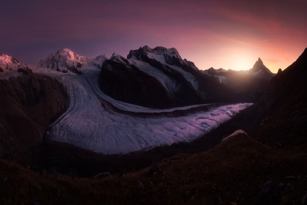 Purple Glacier Sunset by Jaroslav Zakravsky — canvas wall art