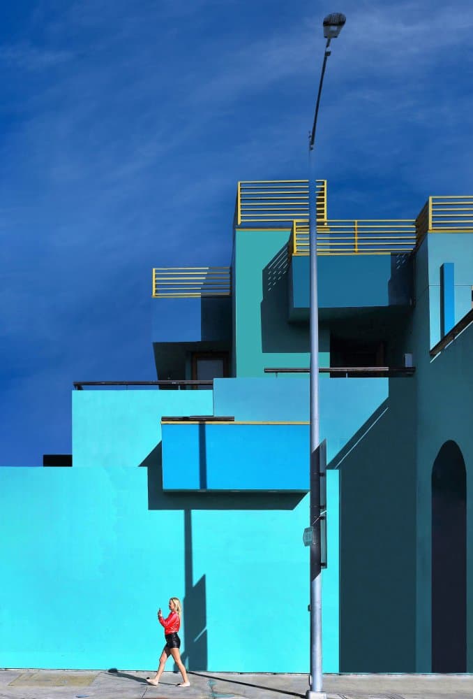 Vibrant Blue Urban Walk by Arnon Orbach — canvas wall art