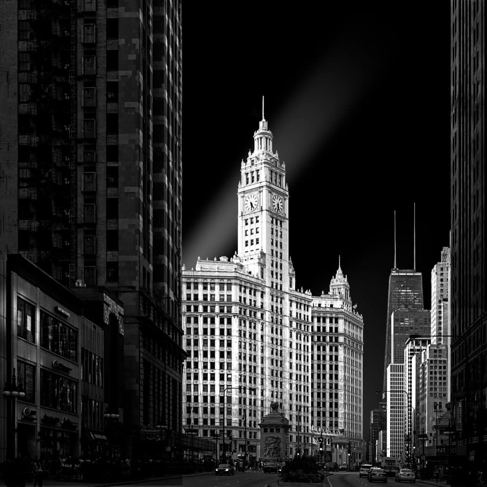 Chicago Night Skyline by Roland Weber — canvas wall art