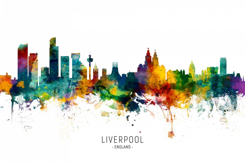 Vibrant Liverpool Skyline by Michael Tompsett — canvas wall art
