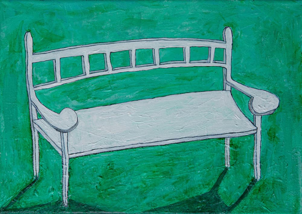 White Garden Bench by Dale Hefer — canvas wall art