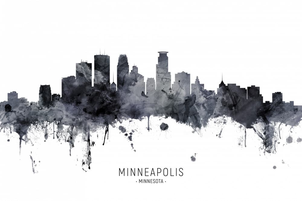 Minneapolis Skyline Watercolor by Michael Tompsett — canvas wall art