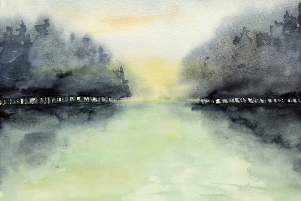 Misty Lake Reflection by Natalie Bruns — canvas wall art