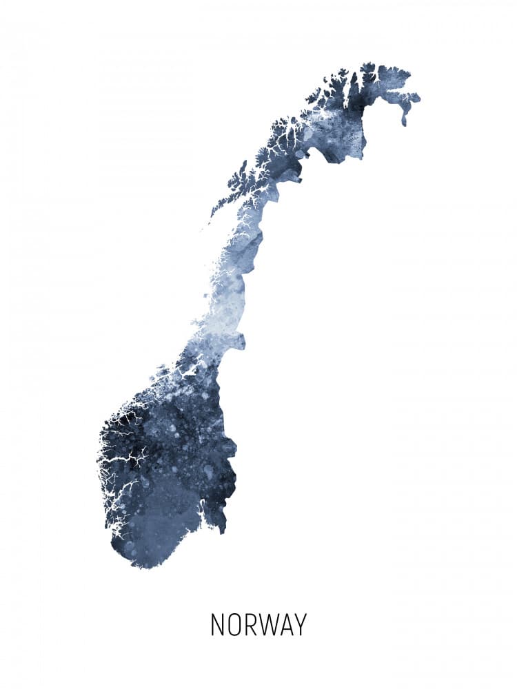 Norway Watercolor Map by Michael Tompsett — canvas wall art