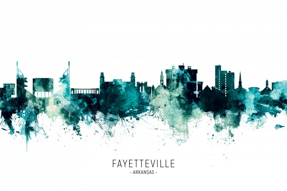 Watercolor Fayetteville Skyline by Michael Tompsett — canvas wall art
