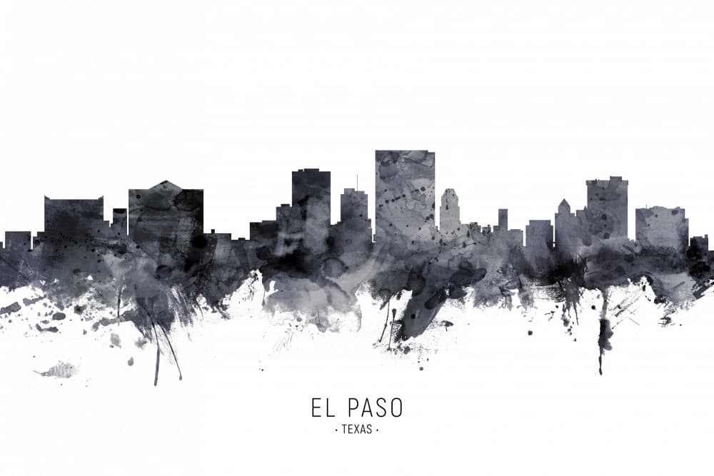 Watercolor El Paso Skyline by Michael Tompsett — canvas wall art