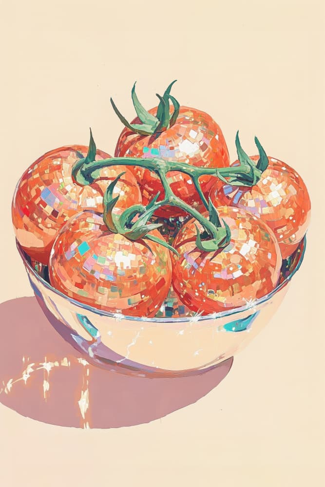 Disco Tomato Still Life by Melloi Art Prints — canvas wall art